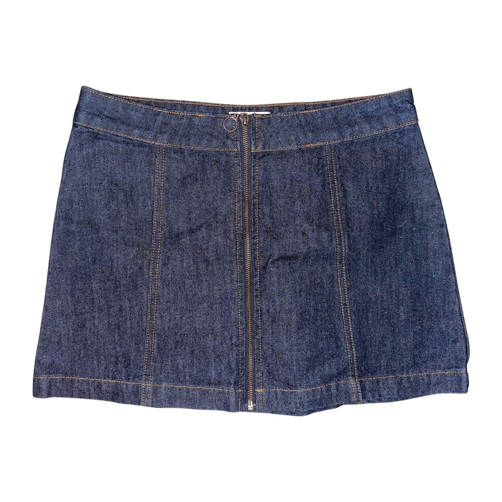 WB4 Altard State Denim Mini Skirt Dark Wash Full Zipโ Front Pockets Womens Small